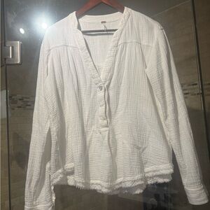 Free People White Textured Blouse